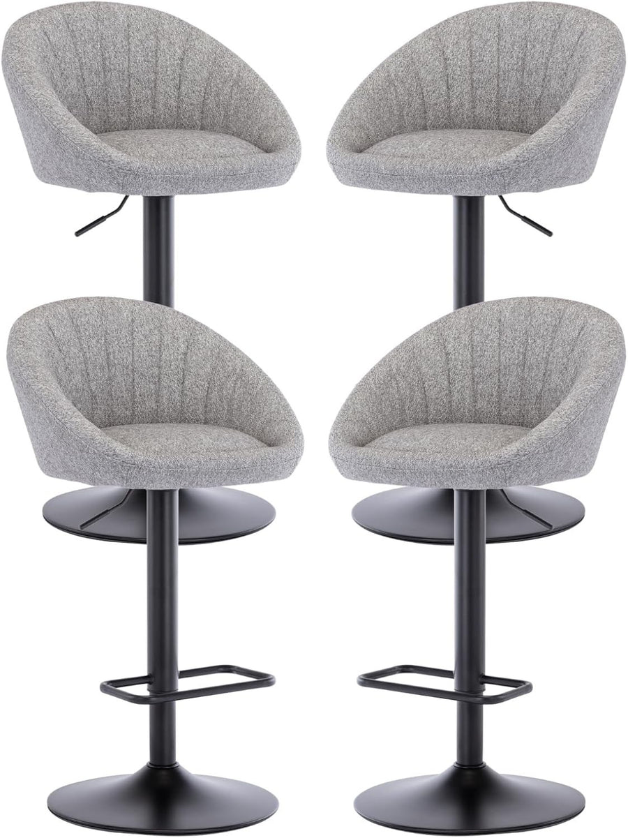 Set of 4 Grey Fabric Bar Stools Adjustable Swivel Counter Chairs