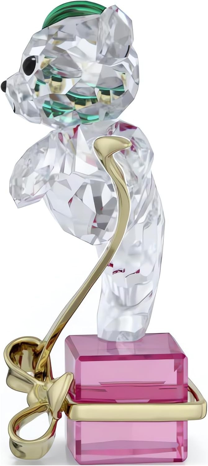 Crystal Holiday Bear 2024 – Faceted Figurine with Pink & Green Accents, Gift