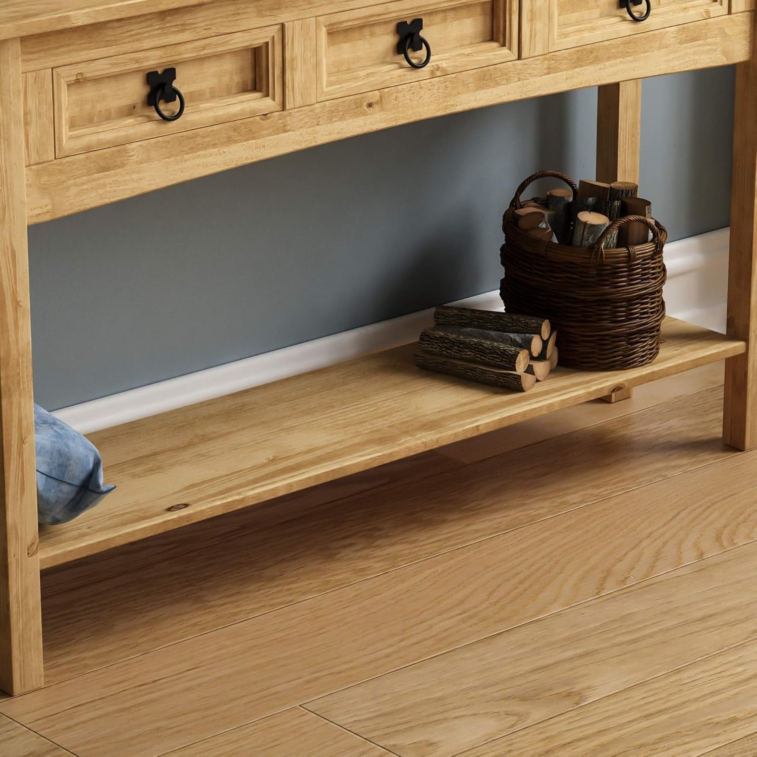 Solid Wood Console Table with Drawers & Shelf – Rustic Hallway Storage