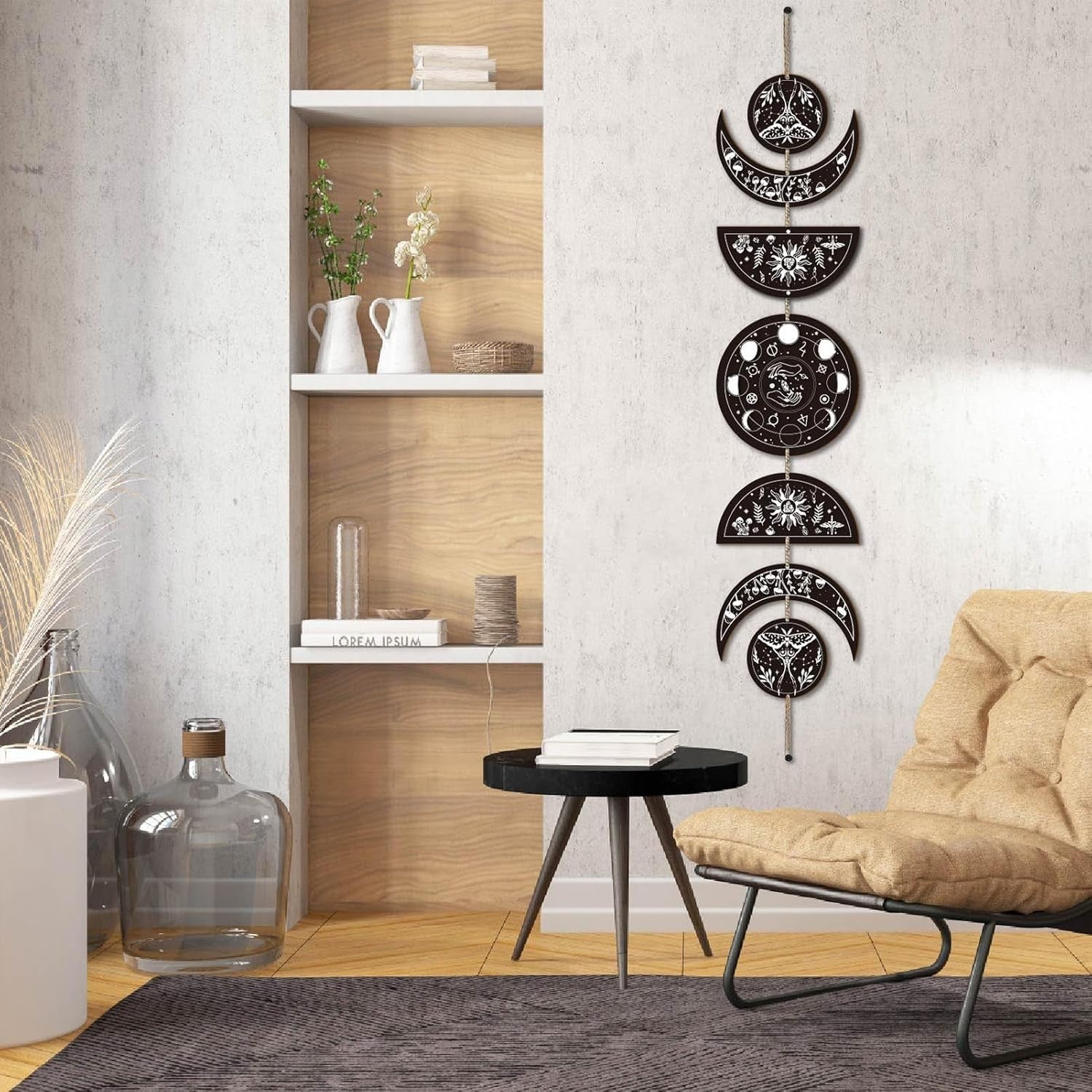 Moon Phase Wall Hanging Boho Wooden Witchy Decor 7pcs