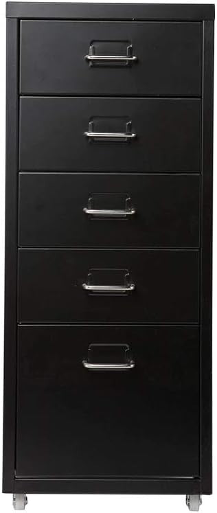 Black Metal Mobile Filing Cabinet 5 Drawer Waterproof Office Storage