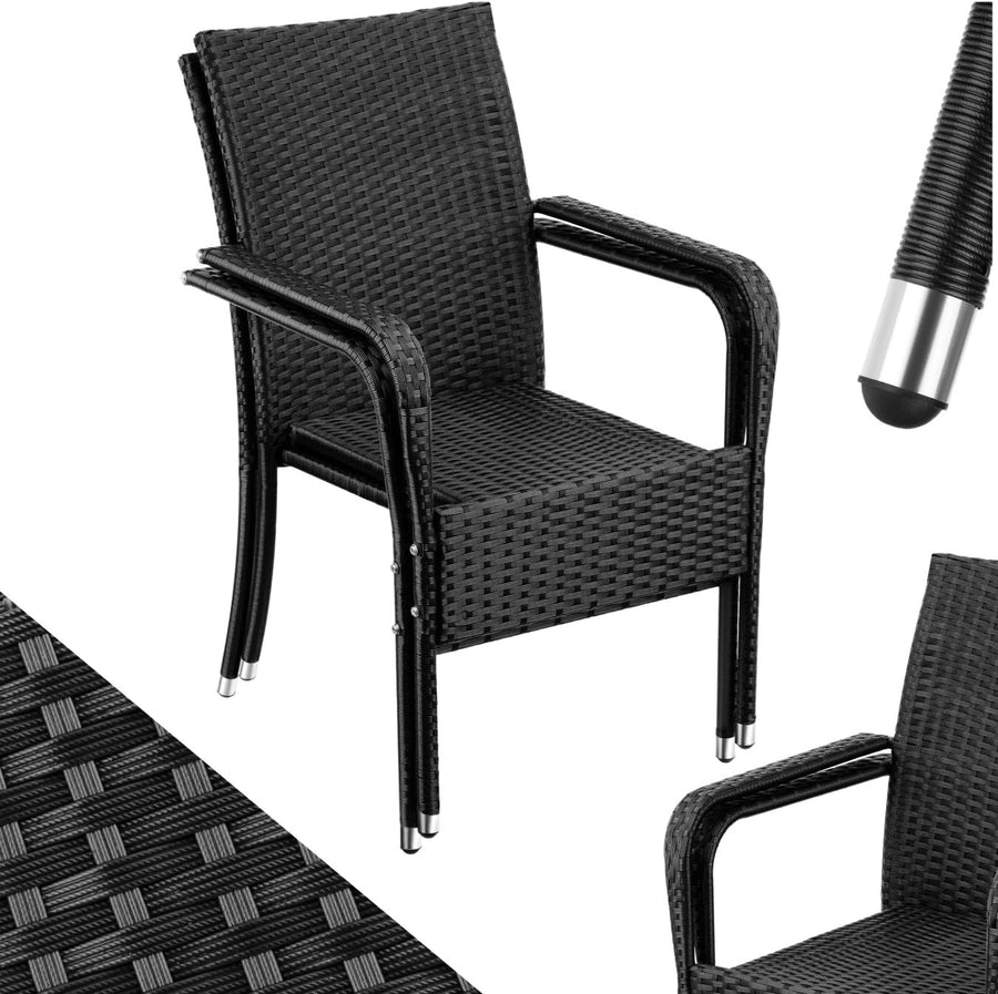 Set of 2 Black Rattan Garden Chairs Stackable Patio Balcony Armchairs
