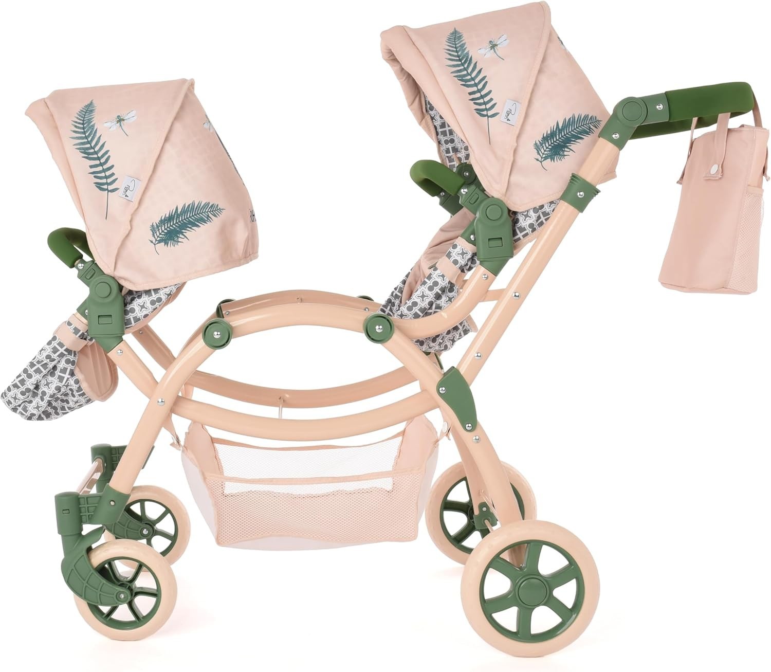 Eco Twin Dolls Pram Adjustable Handle 69–84cm, Recycled Fabric Toy 3+