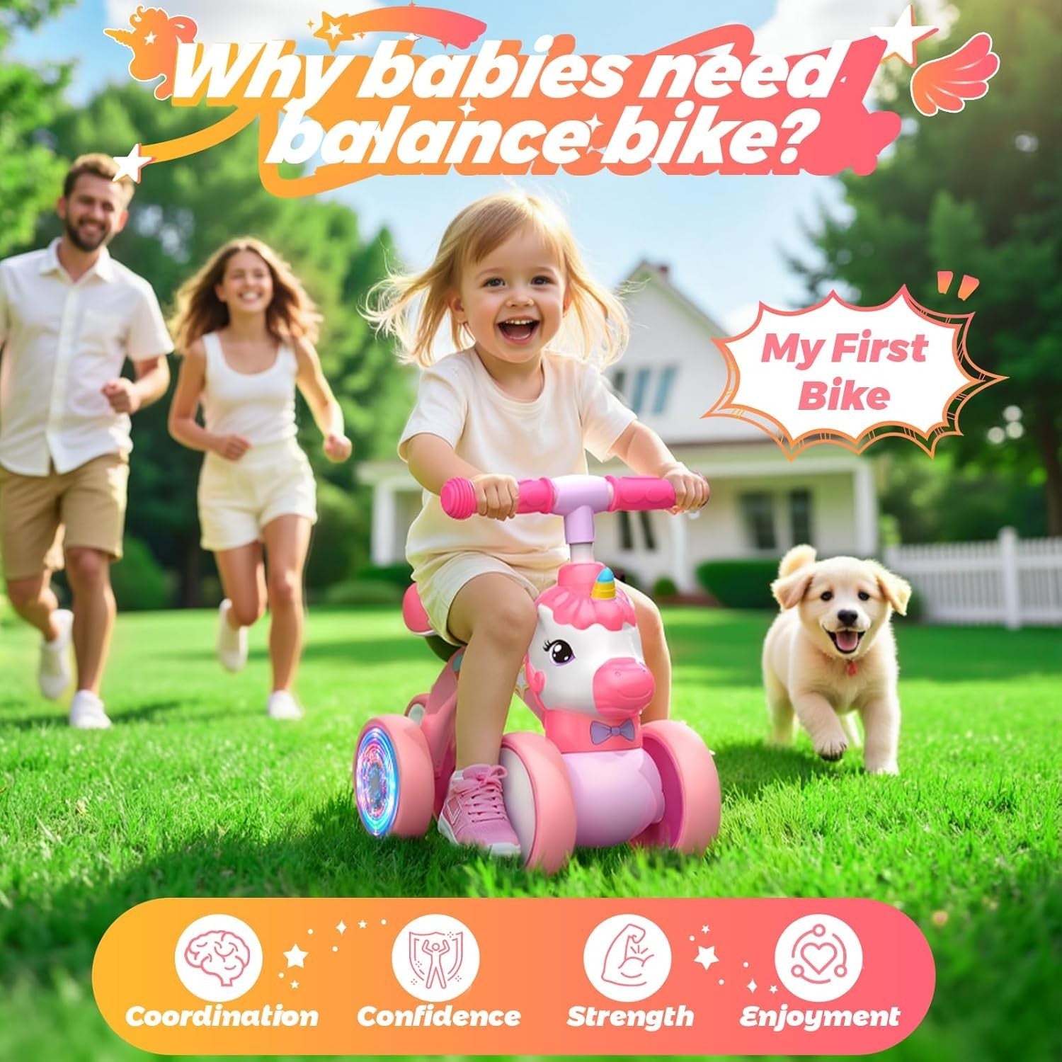 Unicorn Balance Bike Toddler Ride On Toy Light Up Wheels Girls Gift