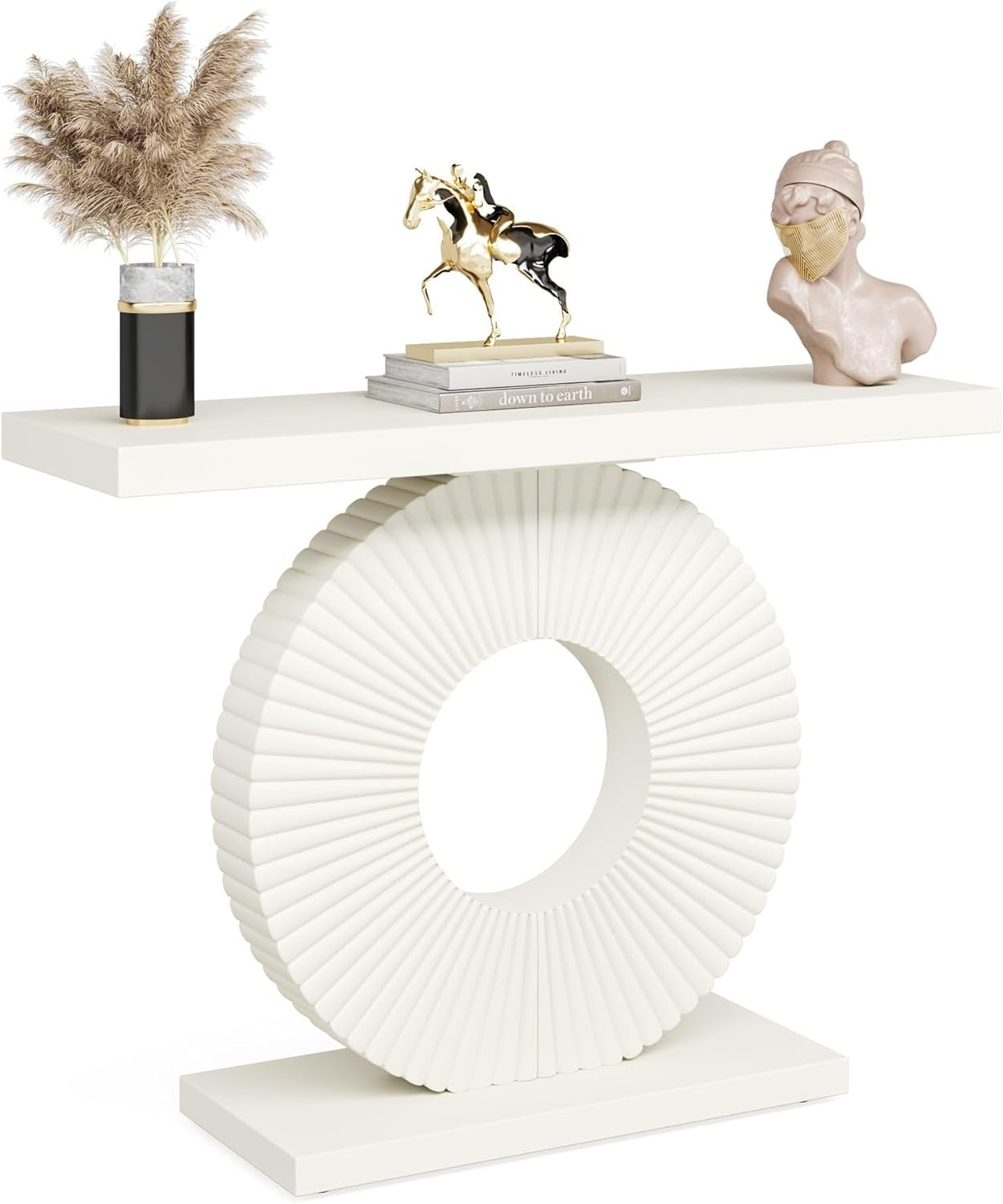 Modern White Hallway Console Table with Flower Base | Slim Entryway Design