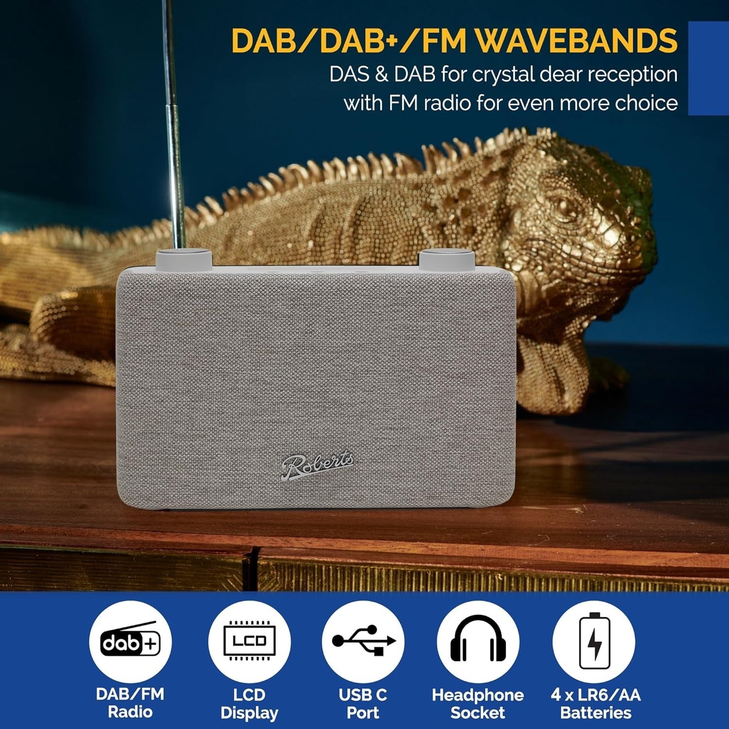 Portable DAB/FM Digital Radio Battery USB-C Compact White