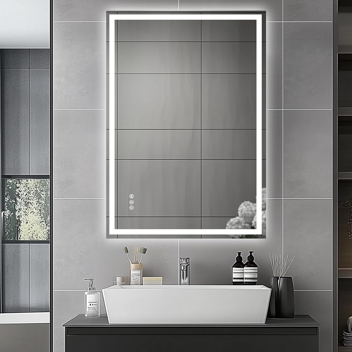 LED Bathroom Mirror 100x70cm Bluetooth Anti-Fog Lighted Touch IP54