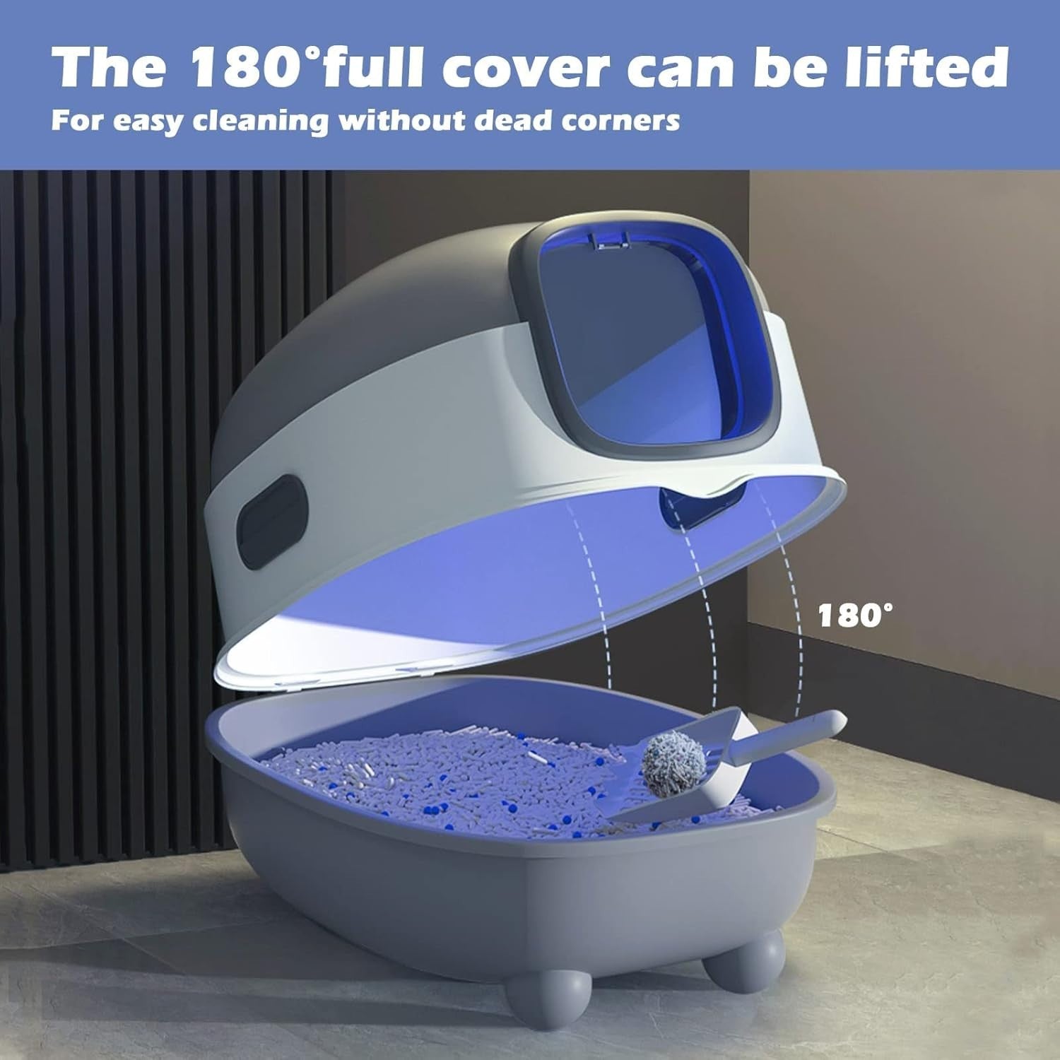 XL Enclosed Cat Litter Box Odor Control Foldable Covered Tray Grey