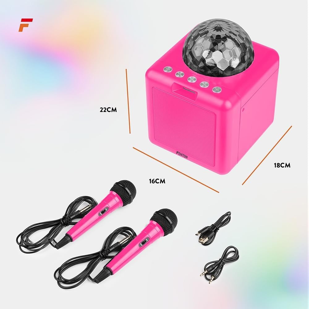 Pink Karaoke Machine with Bluetooth, Party Lights & 2 Mics