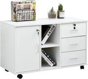 Large Locking Rolling File Cabinet 3 Drawer Printer Stand Storage Unit