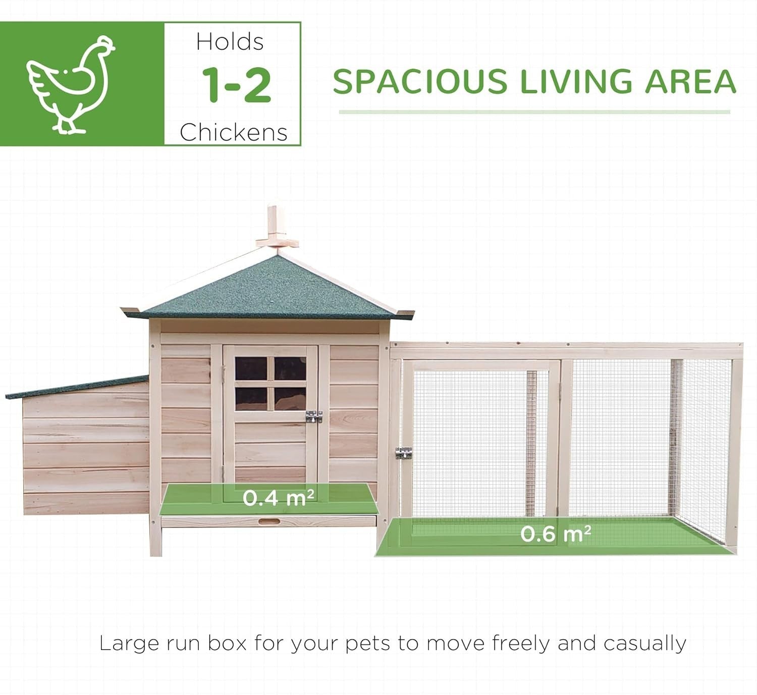 Large Wooden Chicken Coop with Run Nest Box 196cm