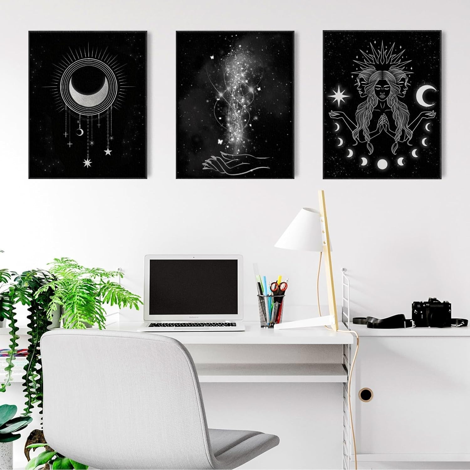 6pcs Moon Phase Wall Art Prints Witch Cat Celestial Decor 8x10in