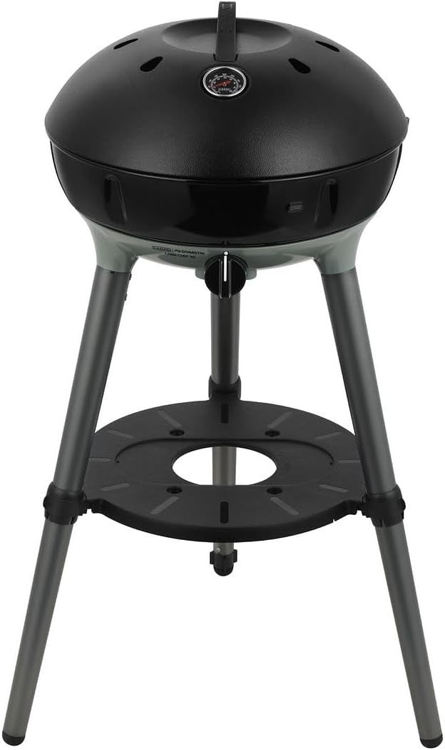 Portable Gas BBQ Grill with Dome Lid Thermometer, Ceramic Chef Pan & Adjustable