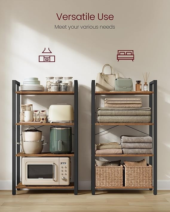 4-Tier Industrial Bookshelf Rustic Storage Unit Metal Wood Display Rack