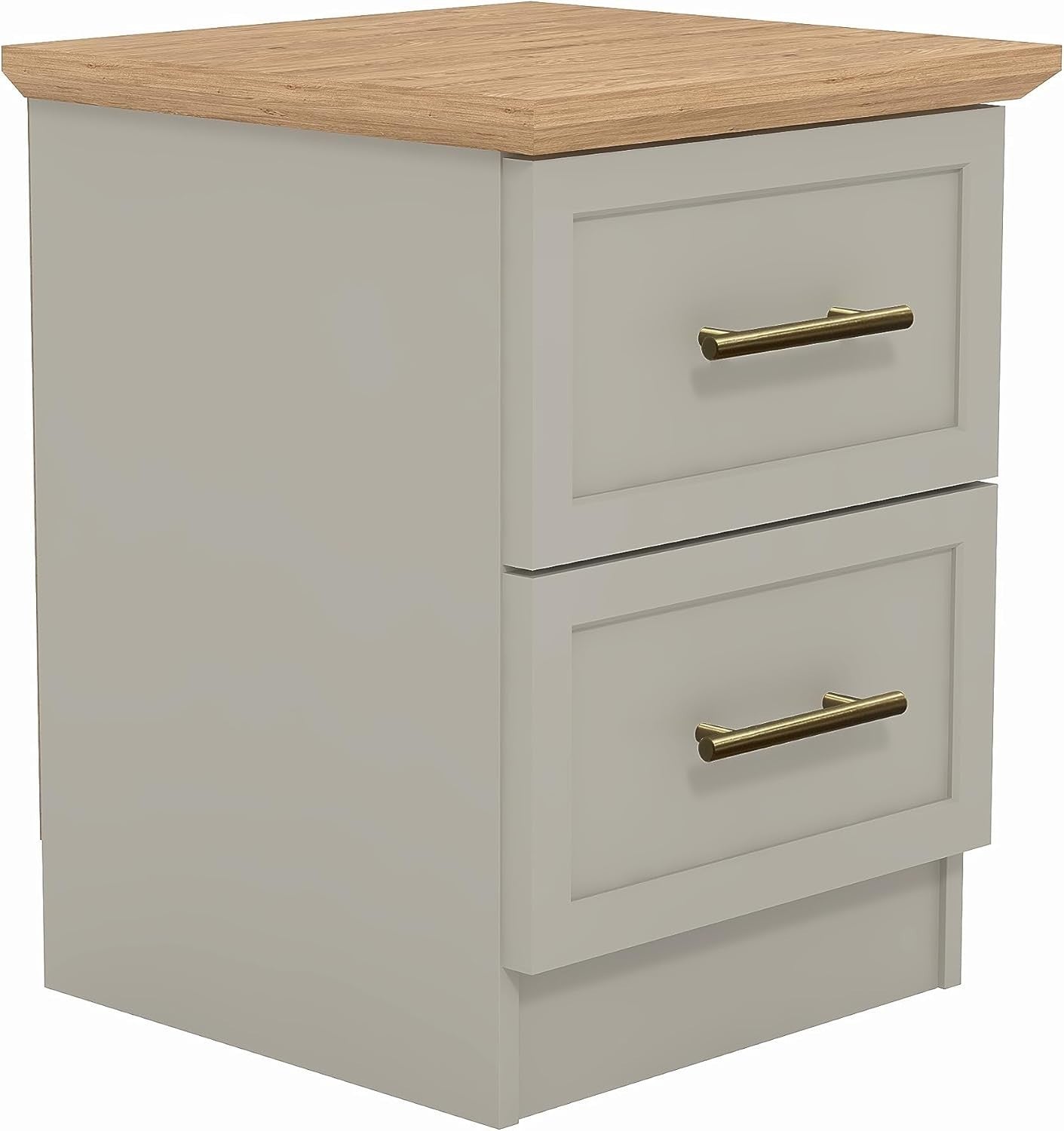 Light Grey & Oak 2 Drawer Bedside Table | Modern Bedroom Storage Nightstand