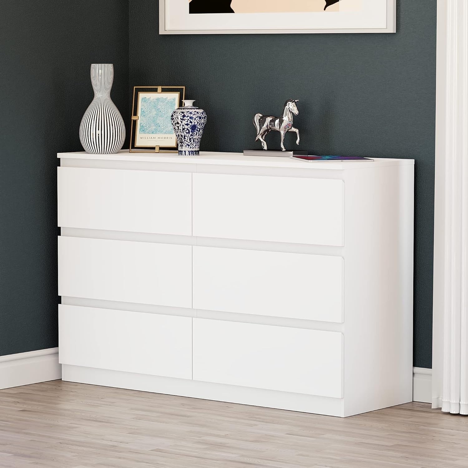 White Chest of 6 Drawers Modern Bedroom Storage Unit Wooden Cabinet