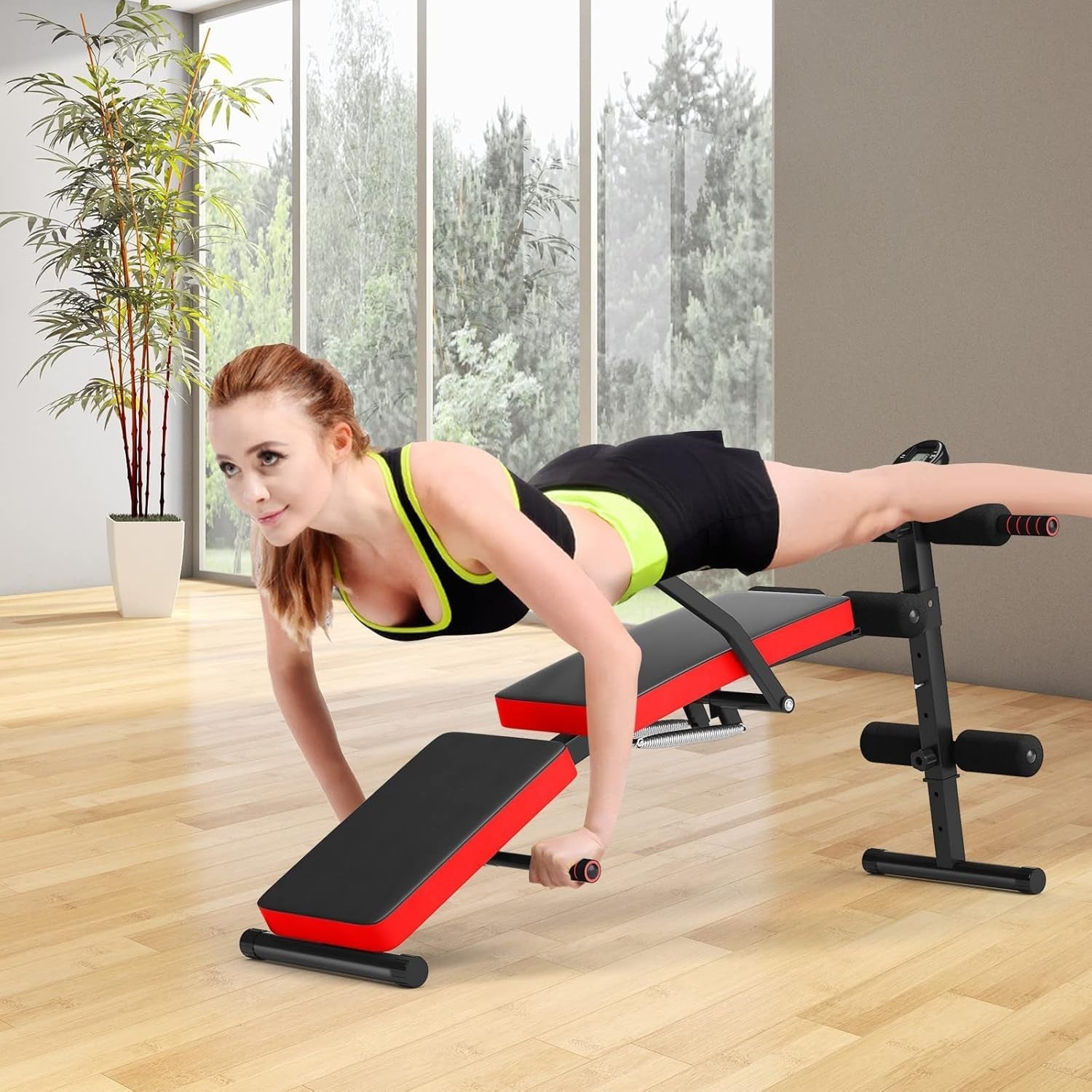 Adjustable Sit Up Bench With LCD Monitor Foldable Full Body Trainer