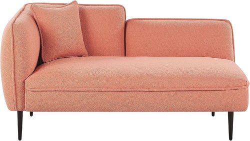 Peach Pink Boucle Left Hand Chaise Lounge Recliner Metal Legs with Cushion