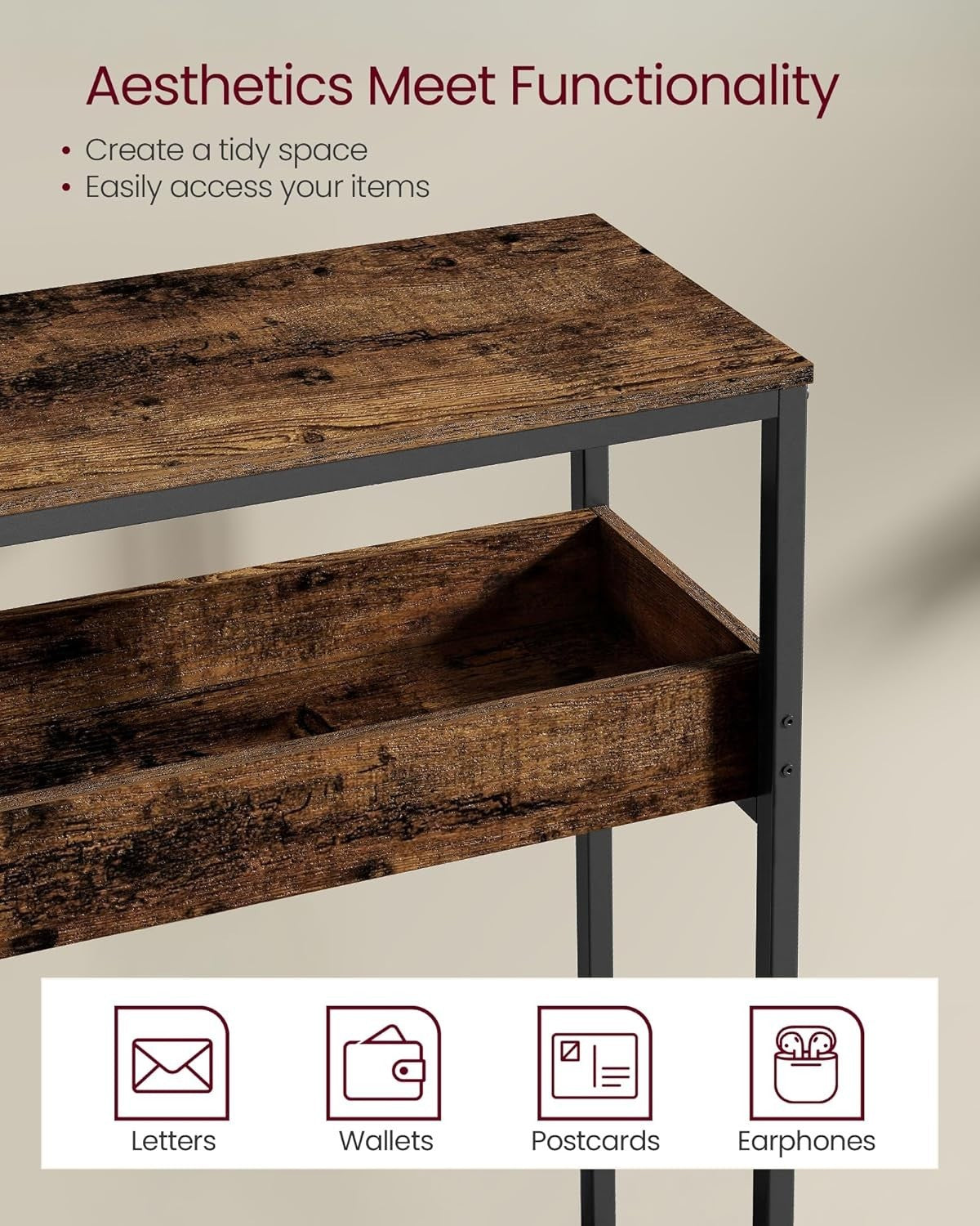 Slim 2-Tier Console Table with Storage – Narrow Entryway Table for Hallway