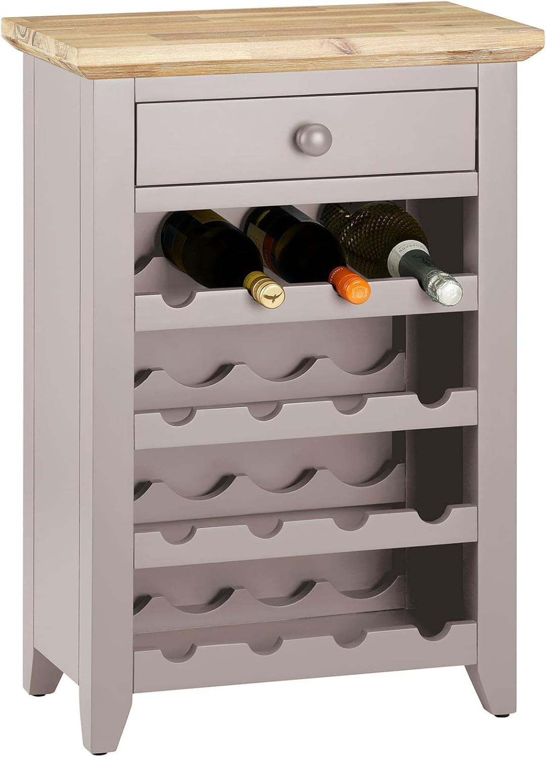 Truffle Wine Rack Side Cabinet with Drawer | Holds 16 Bottles | Solid Wood
