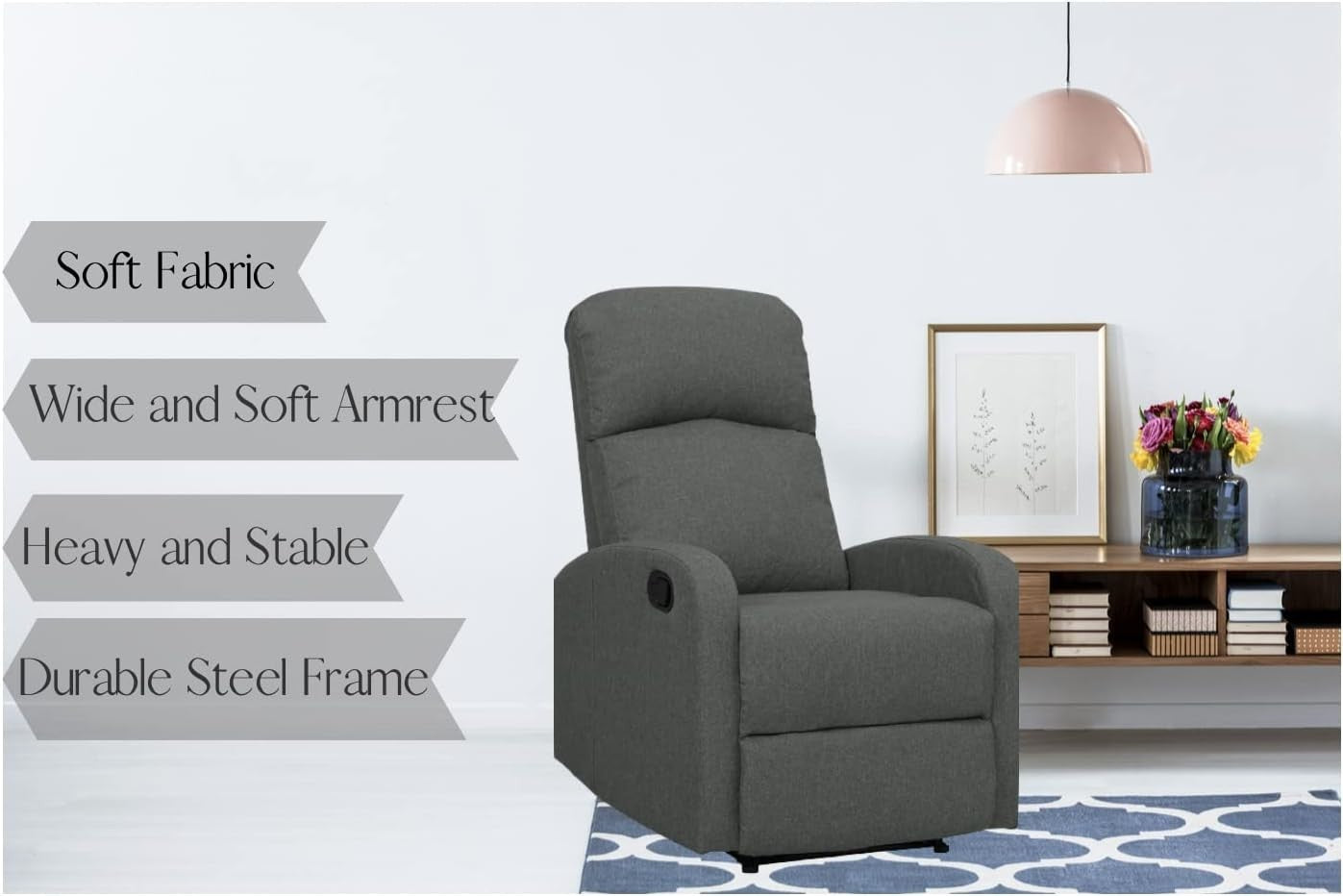 Charcoal Fabric Recliner Armchair Lounge Chair with Footrest Support