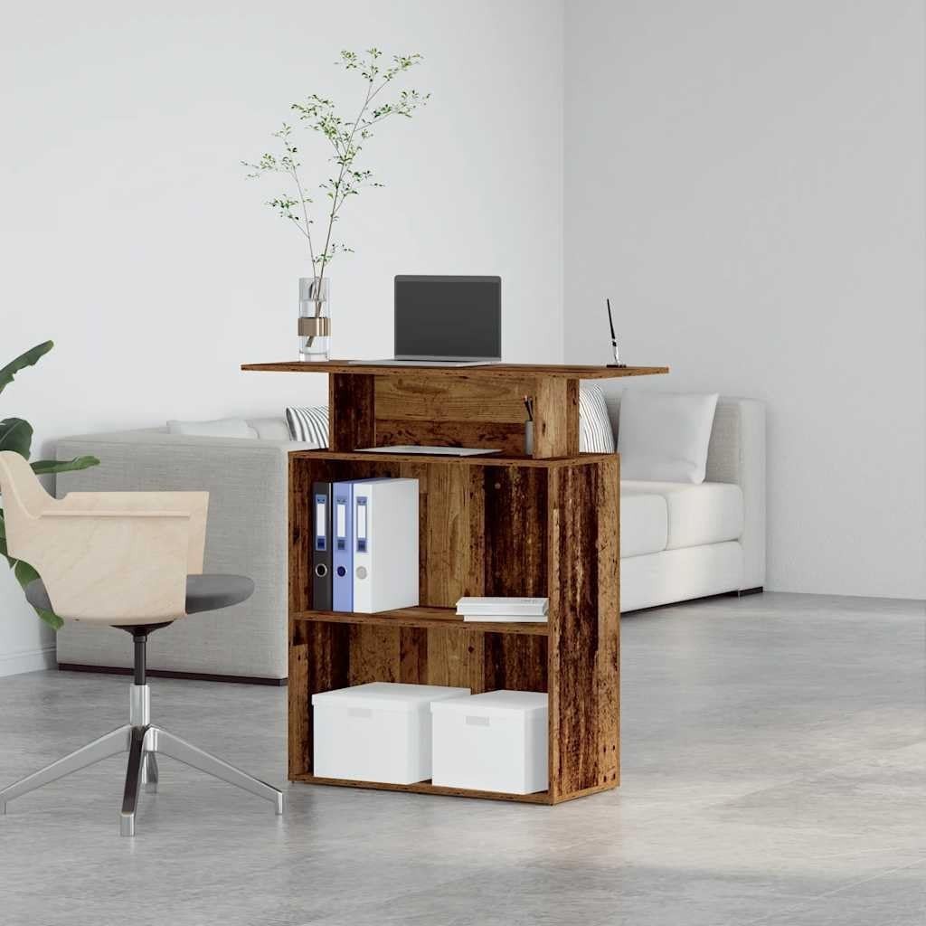 Old Wood Reception Desk 100x40x104cm Modern Office Counter with Shelf