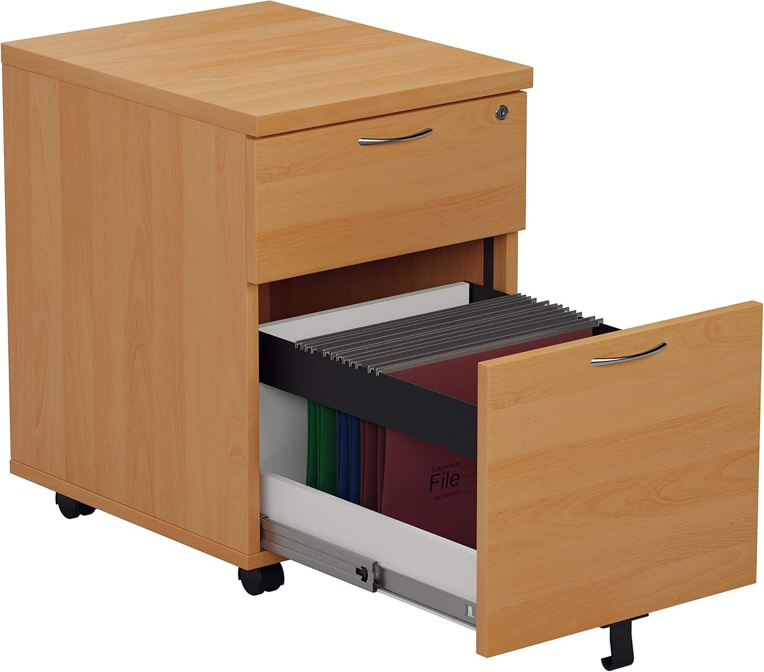 Lockable 2 Drawer Mobile Filing Cabinet Pedestal Office Storage Beech