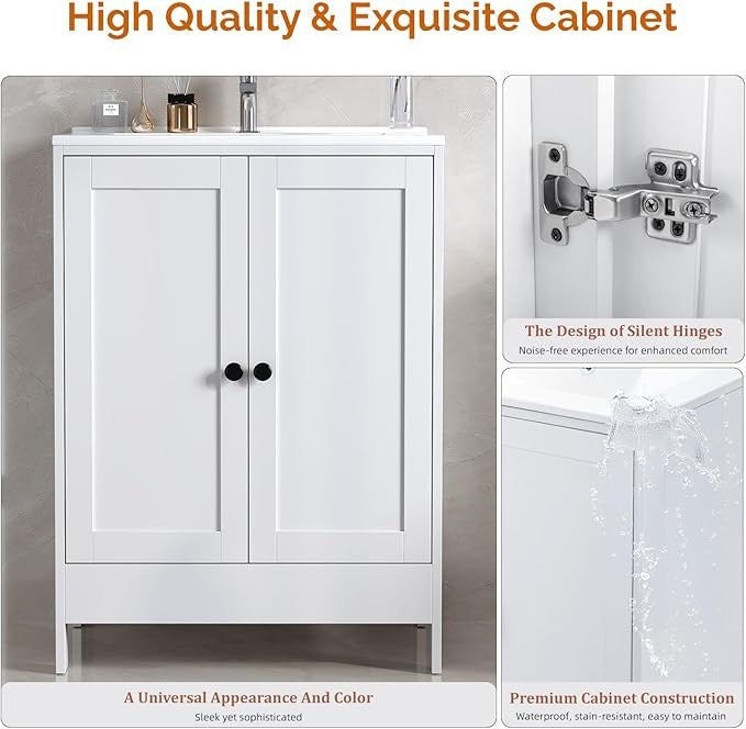 White Bathroom Sink Cabinet 64x47x85cm Vanity Unit with Basin Storage Cupboard
