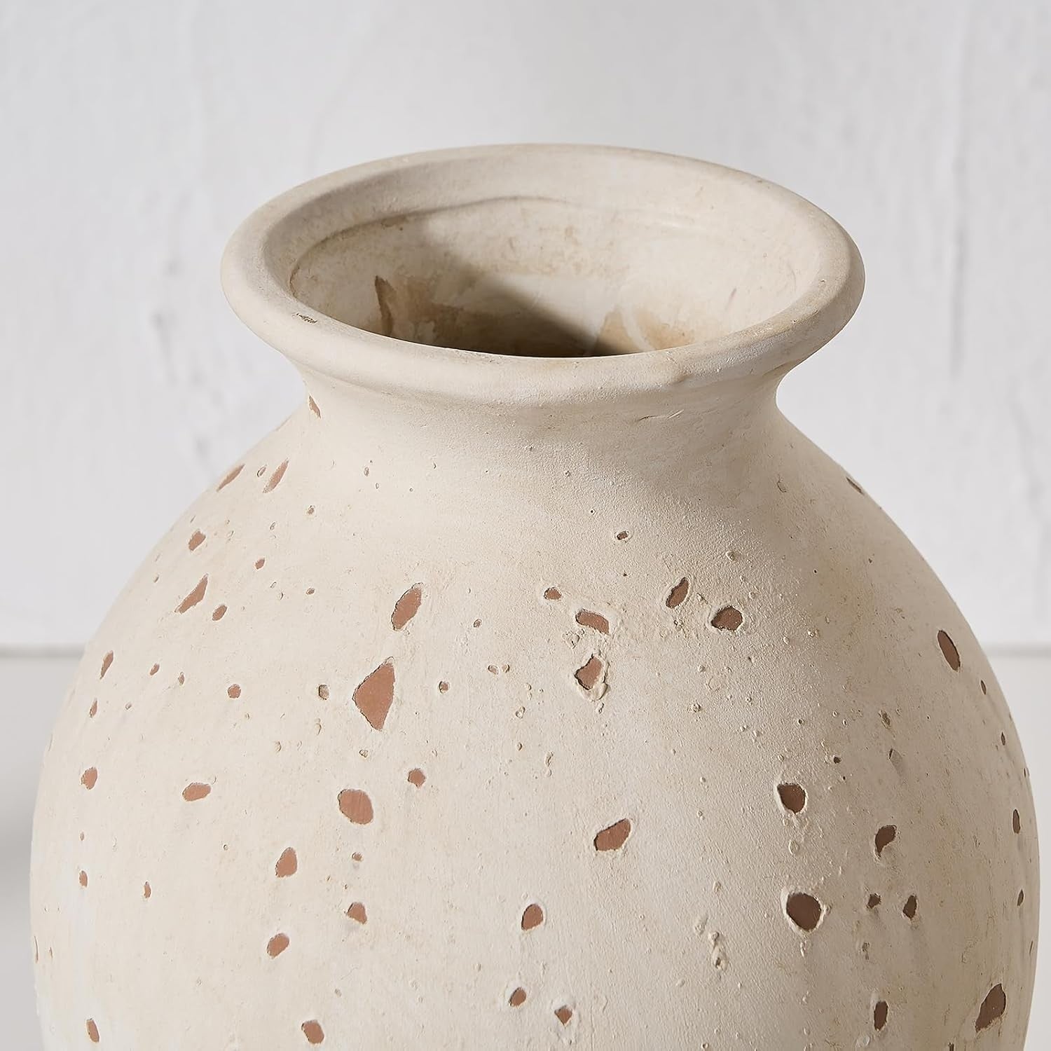 Ceramic Rustic Farmhouse Vase 9.2in Whitewashed Terracotta Home Décor