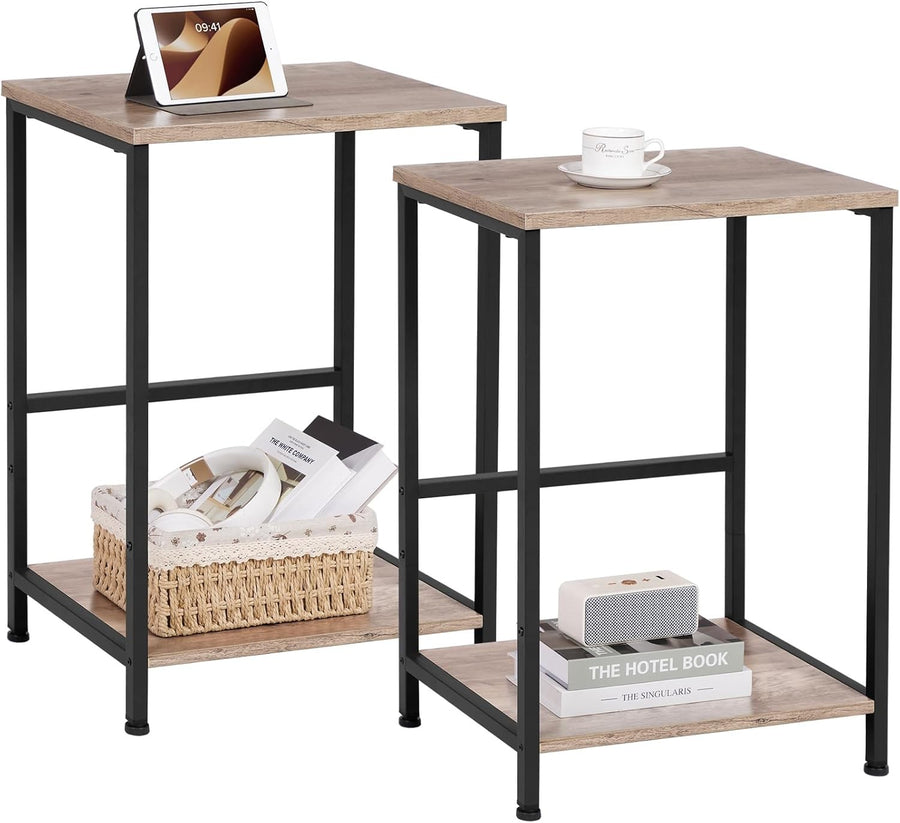 Set of 2 Industrial Side Tables with Storage Shelf Modern Small Sofa Bedside Tab