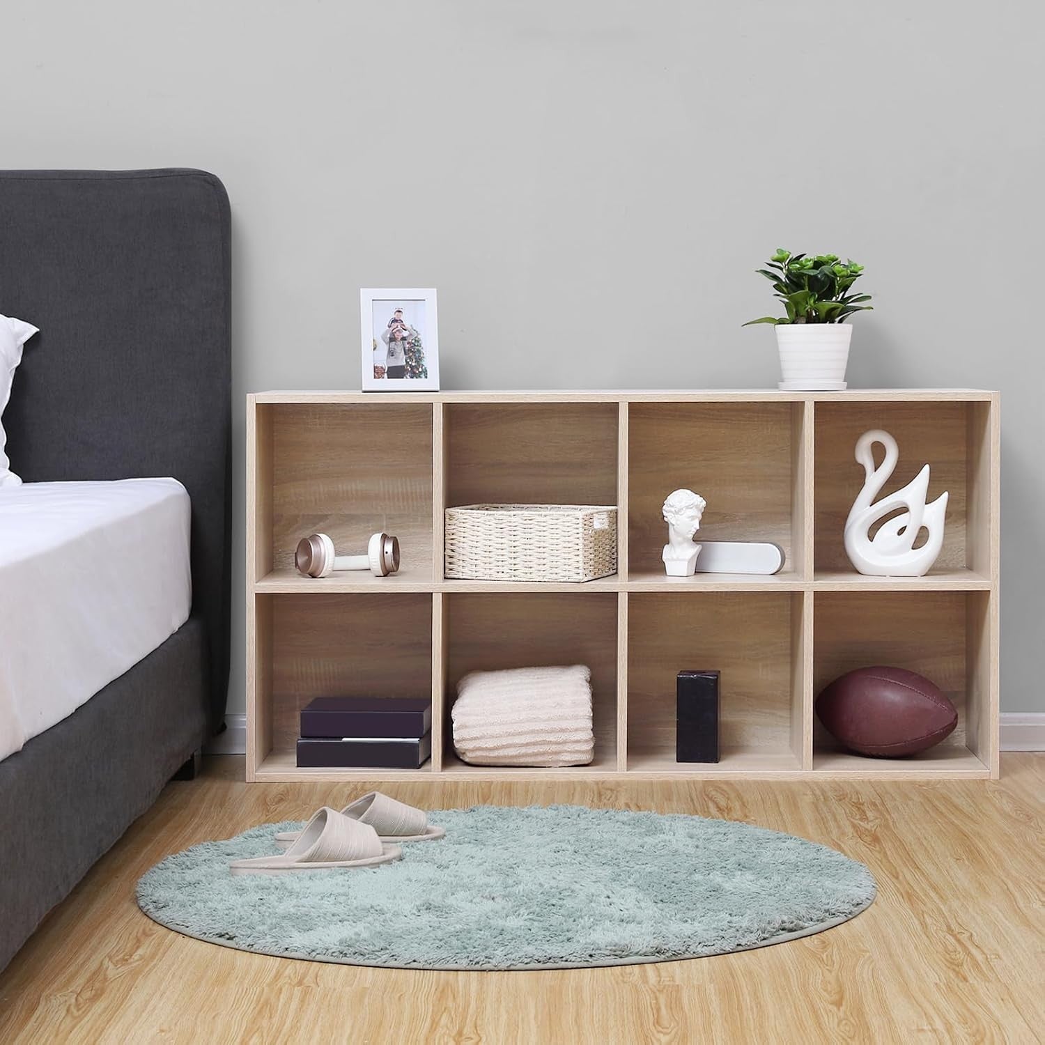 8-Cube Oak Bookcase | Tall Storage Shelf Unit for Living Room Office Bedroom