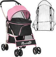Pet Stroller 3-in-1 Foldable Dog Pushchair Rain Cover Pink Small Dogs