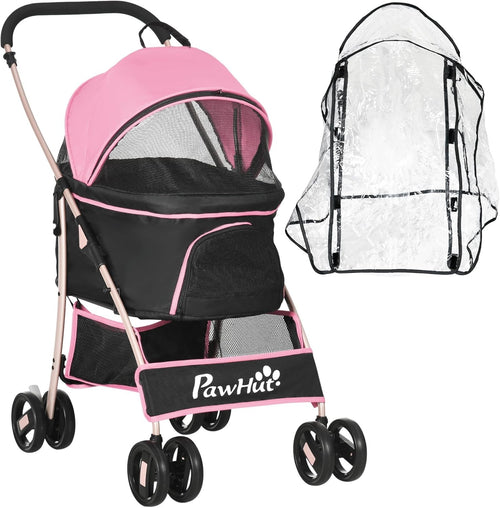 Pet Stroller 3-in-1 Foldable Dog Pushchair Rain Cover Pink Small Dogs