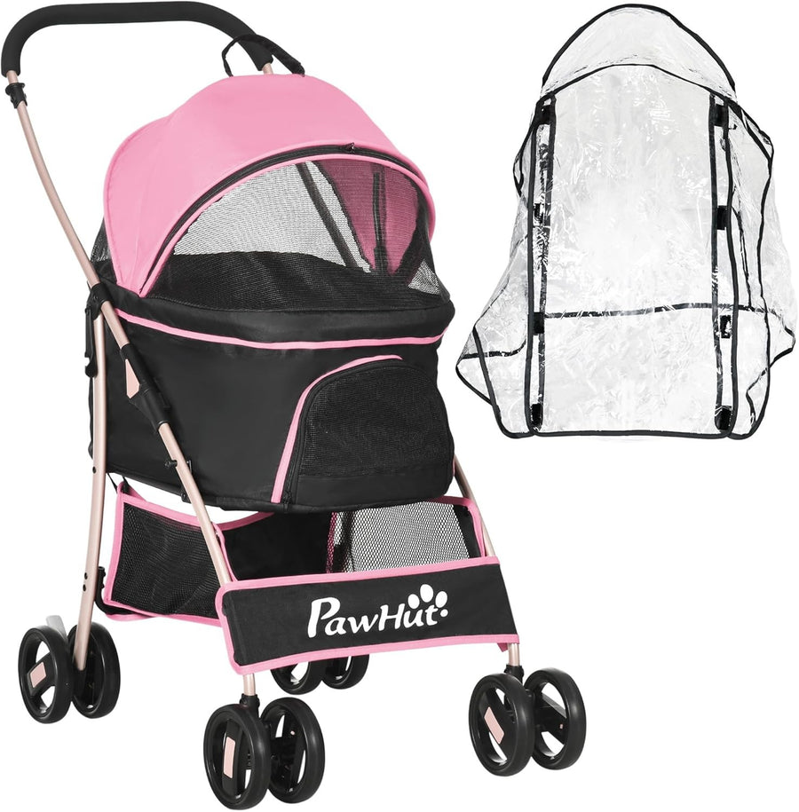 Pet Stroller 3-in-1 Foldable Dog Pushchair Rain Cover Pink Small Dogs