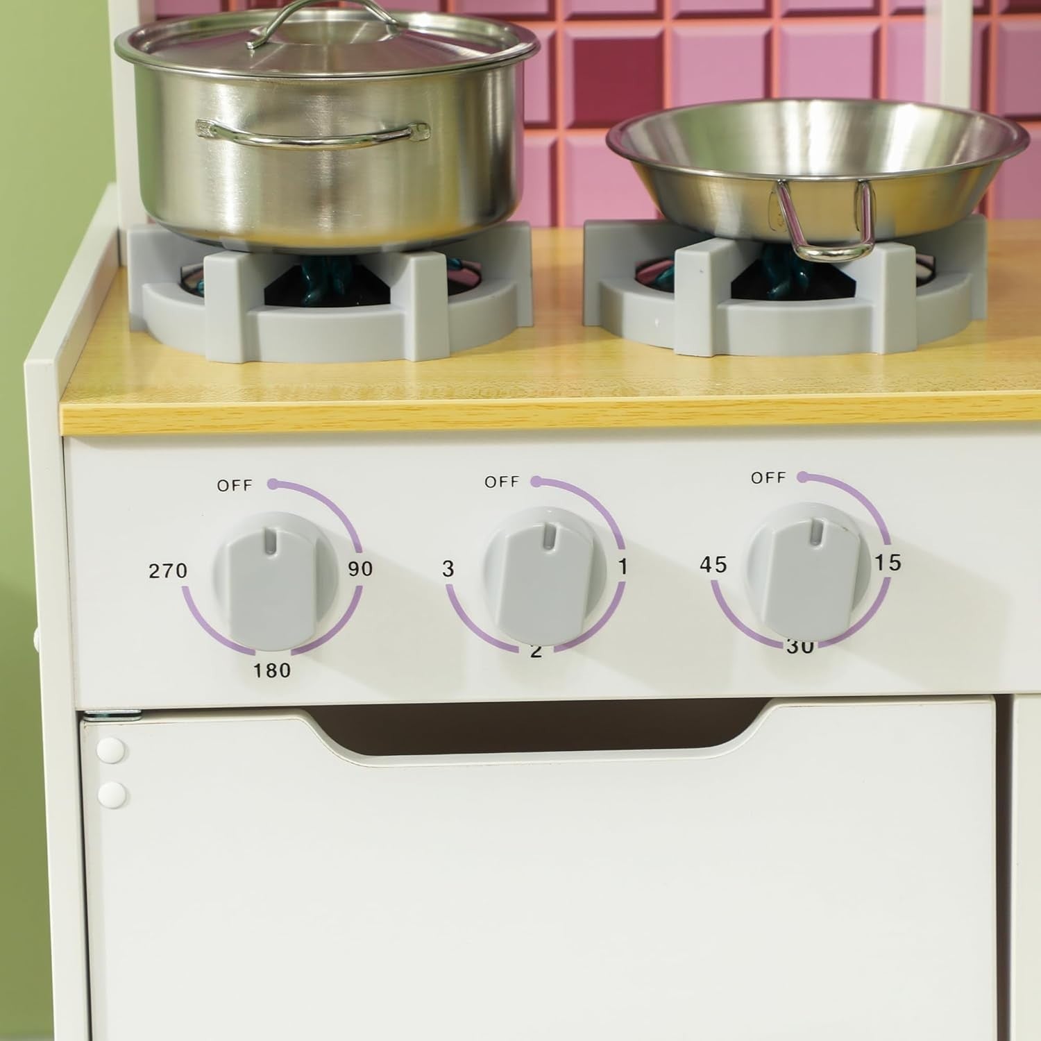 Kids Wooden Play Kitchen w/ Lights Sounds Oven Sink White Toy