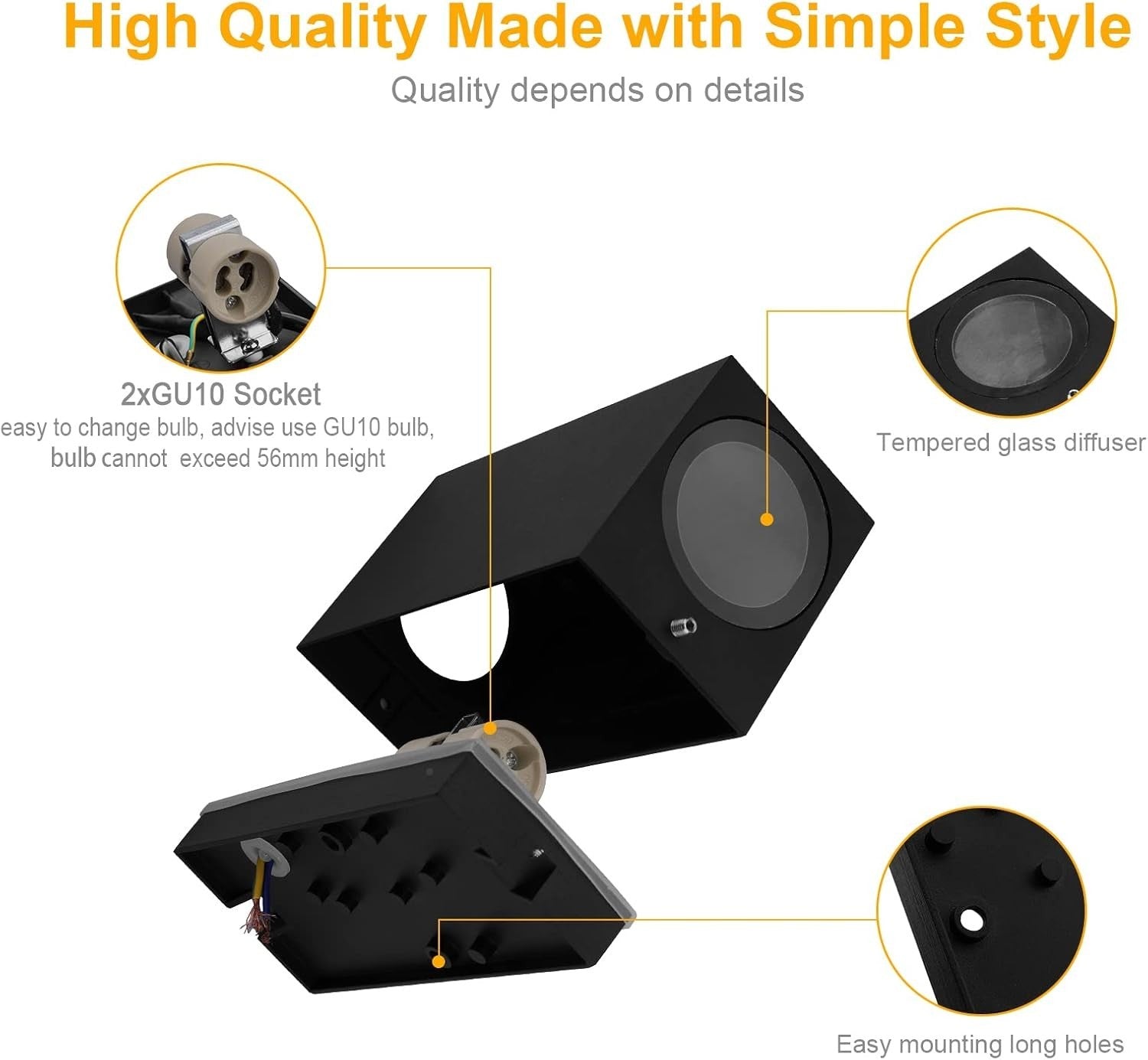 Waterproof Black Outdoor Wall Lights, Modern Up-Down GU10 Sconces 4 Pack