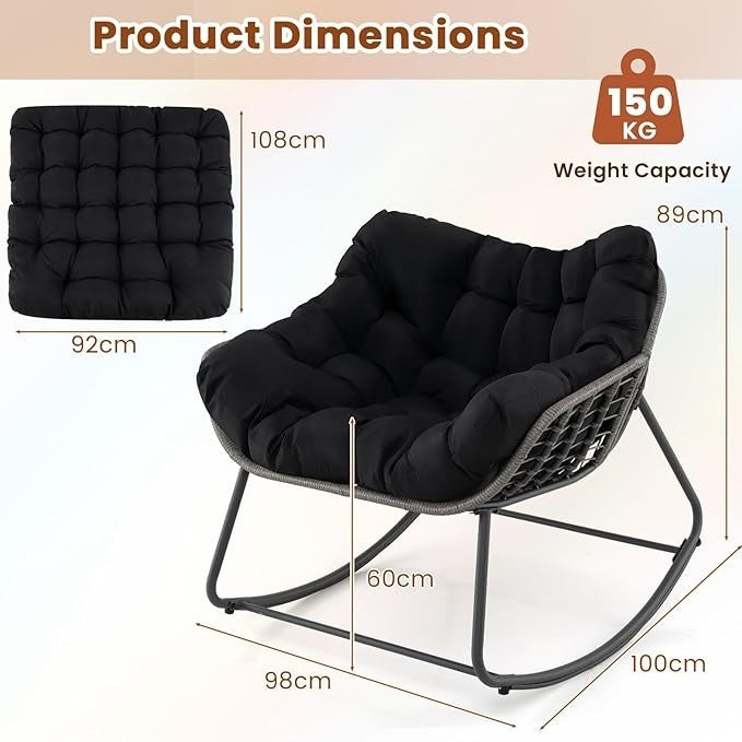 Outdoor Rattan Rocking Chair with Thick Cushion – Patio Egg Lounge Seat