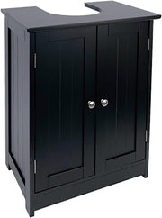 Black Under Sink Bathroom Cabinet 50x48x60cm – 2 Door Storage Unit with Shelves