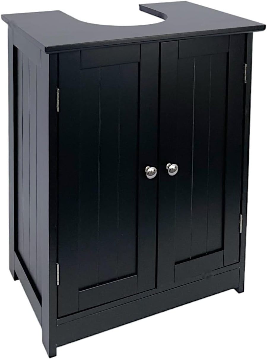 Black Under Sink Bathroom Cabinet 50x48x60cm – 2 Door Storage Unit with Shelves