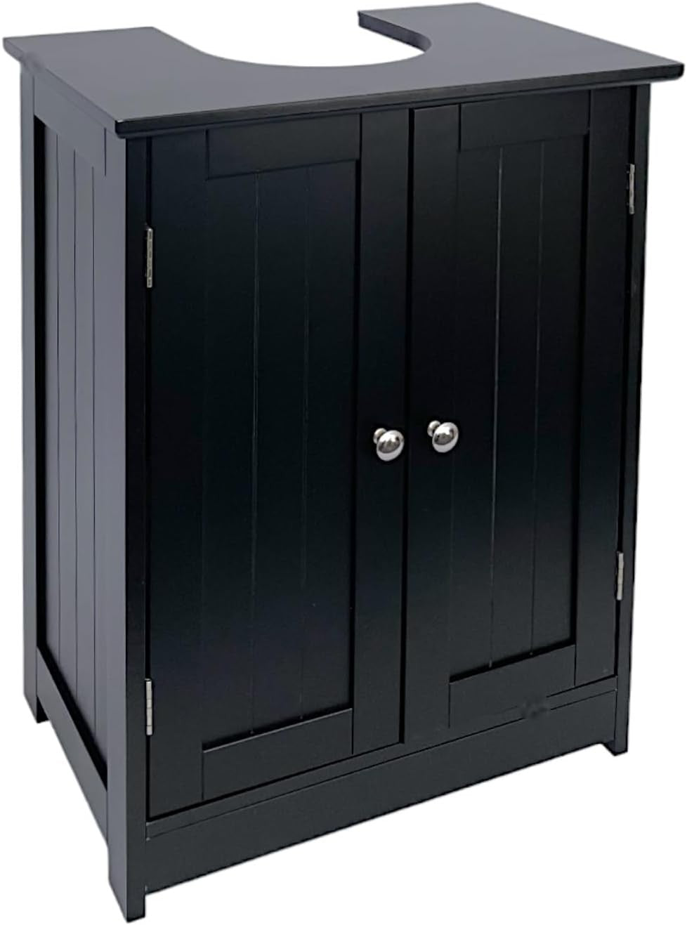 Black Under Sink Bathroom Cabinet 50x48x60cm – 2 Door Storage Unit with Shelves