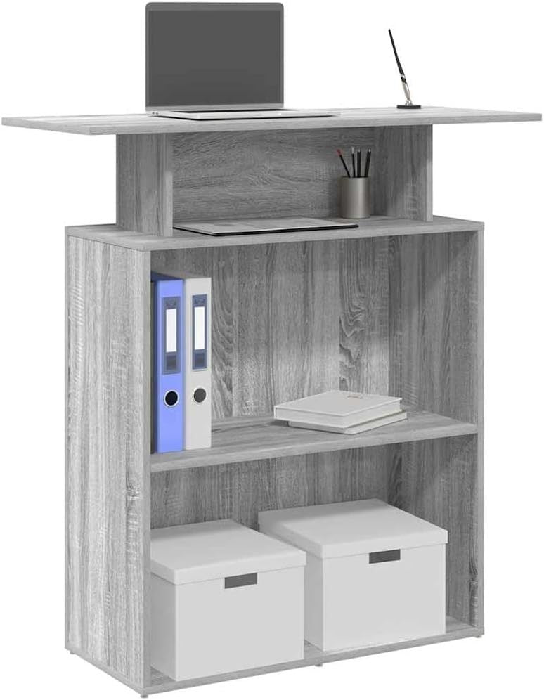Grey Sonoma Reception Desk 100x40x104cm Modern Counter with Storage Shelf