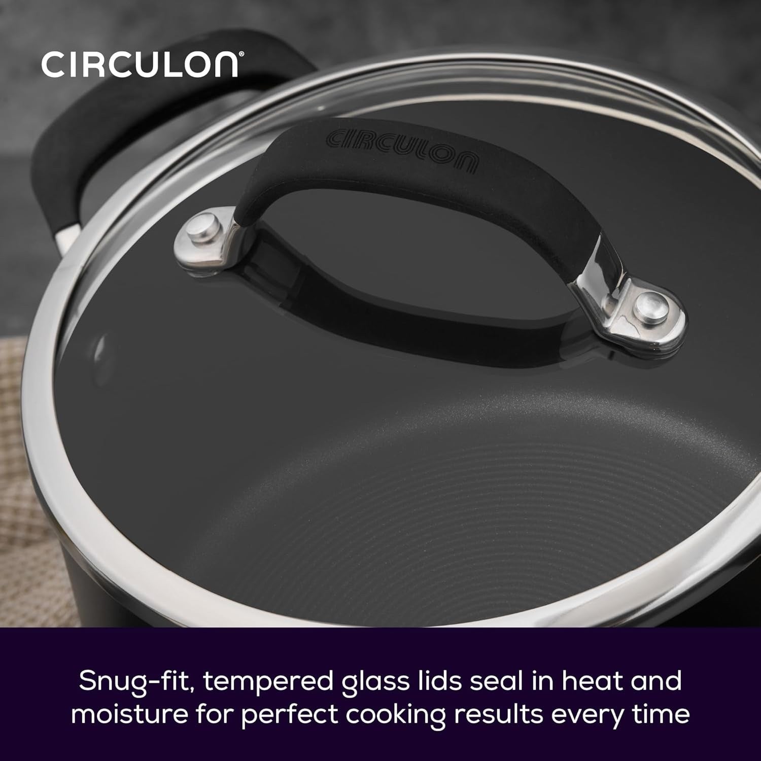 5pcs Black Induction Non Stick Cookware Set – Soft Grip Handles Glass Lids