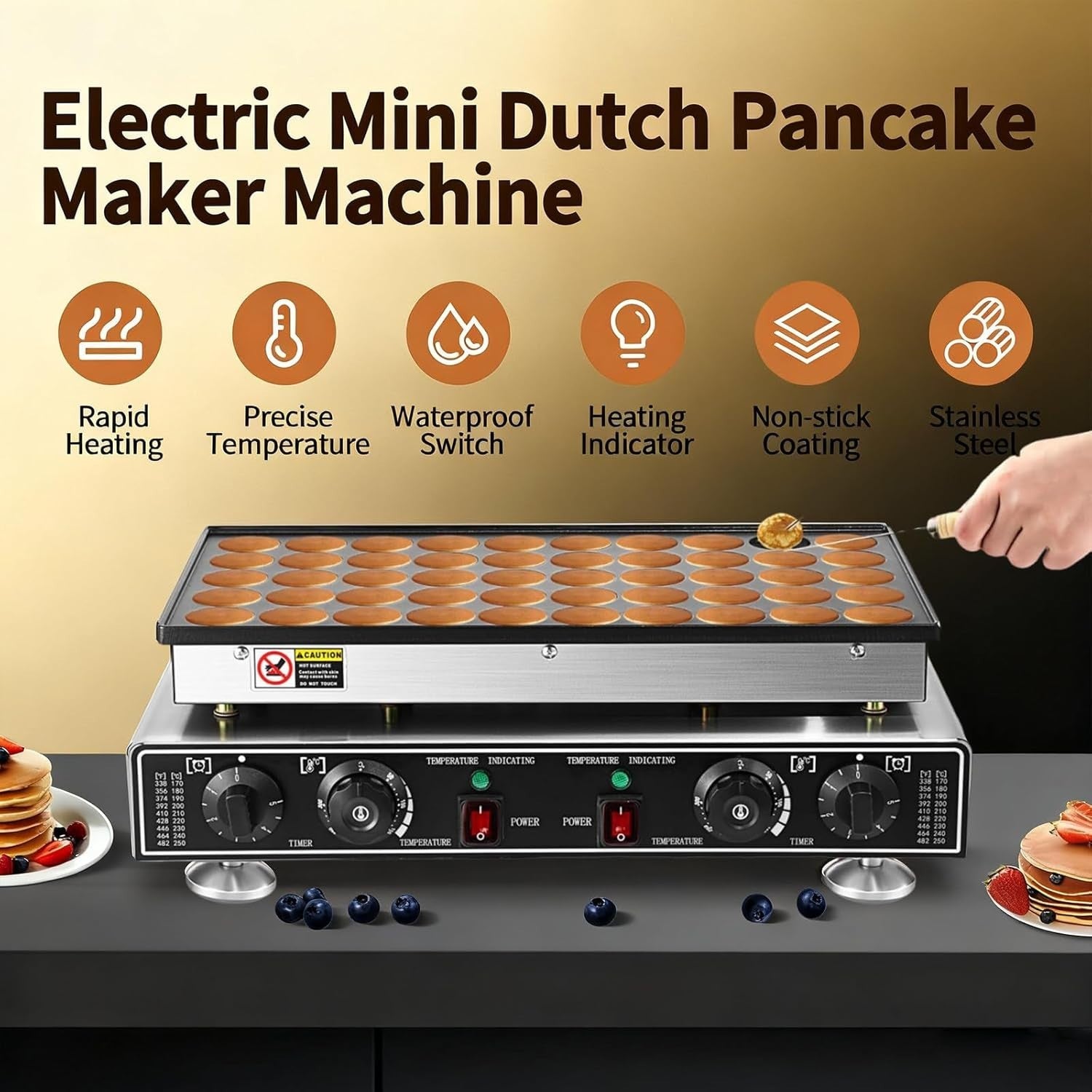 50-Hole Electric Mini Pancake Maker 1800W Non-Stick Dutch Muffin