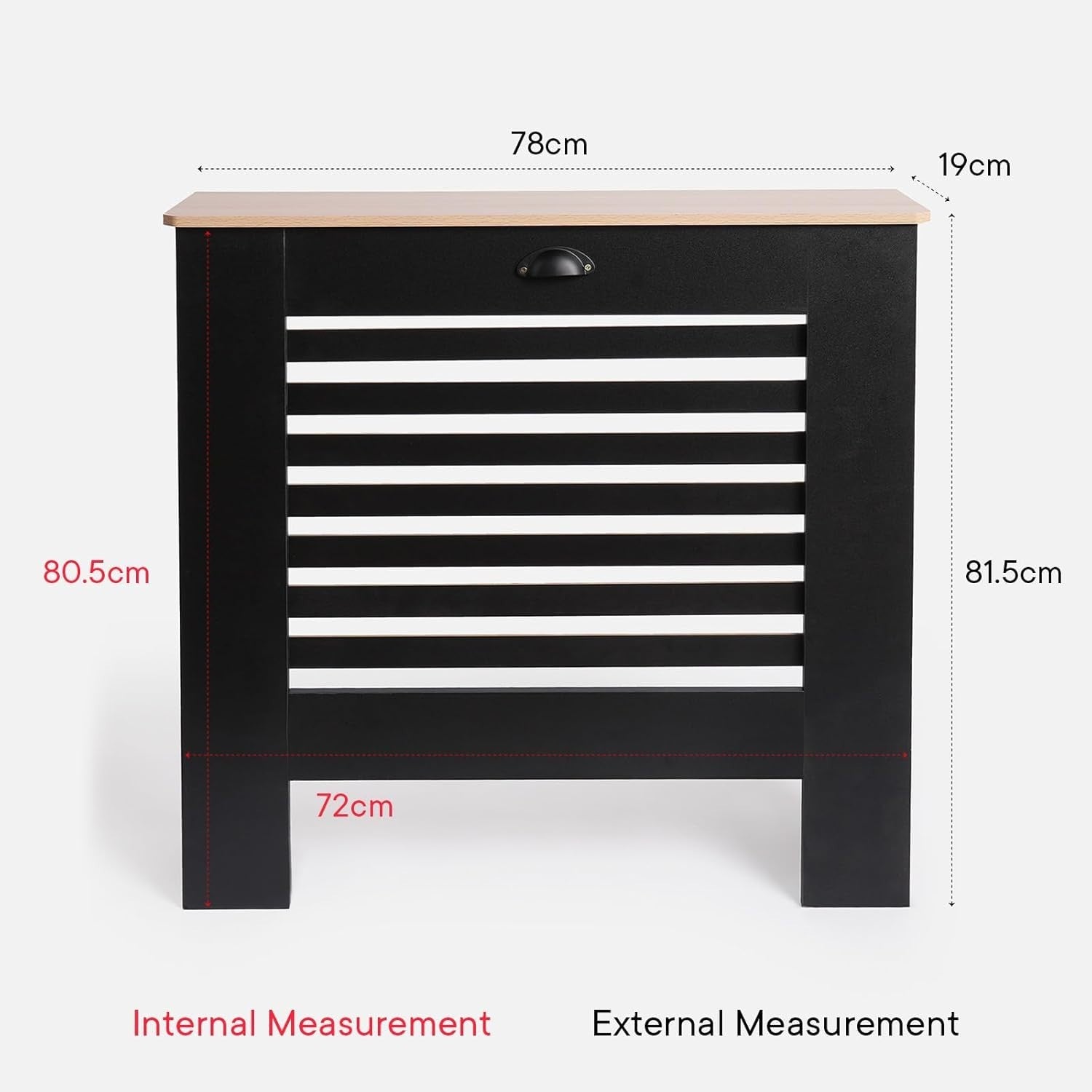Small Black Radiator Cover with Oak Top 81.5x19x81cm