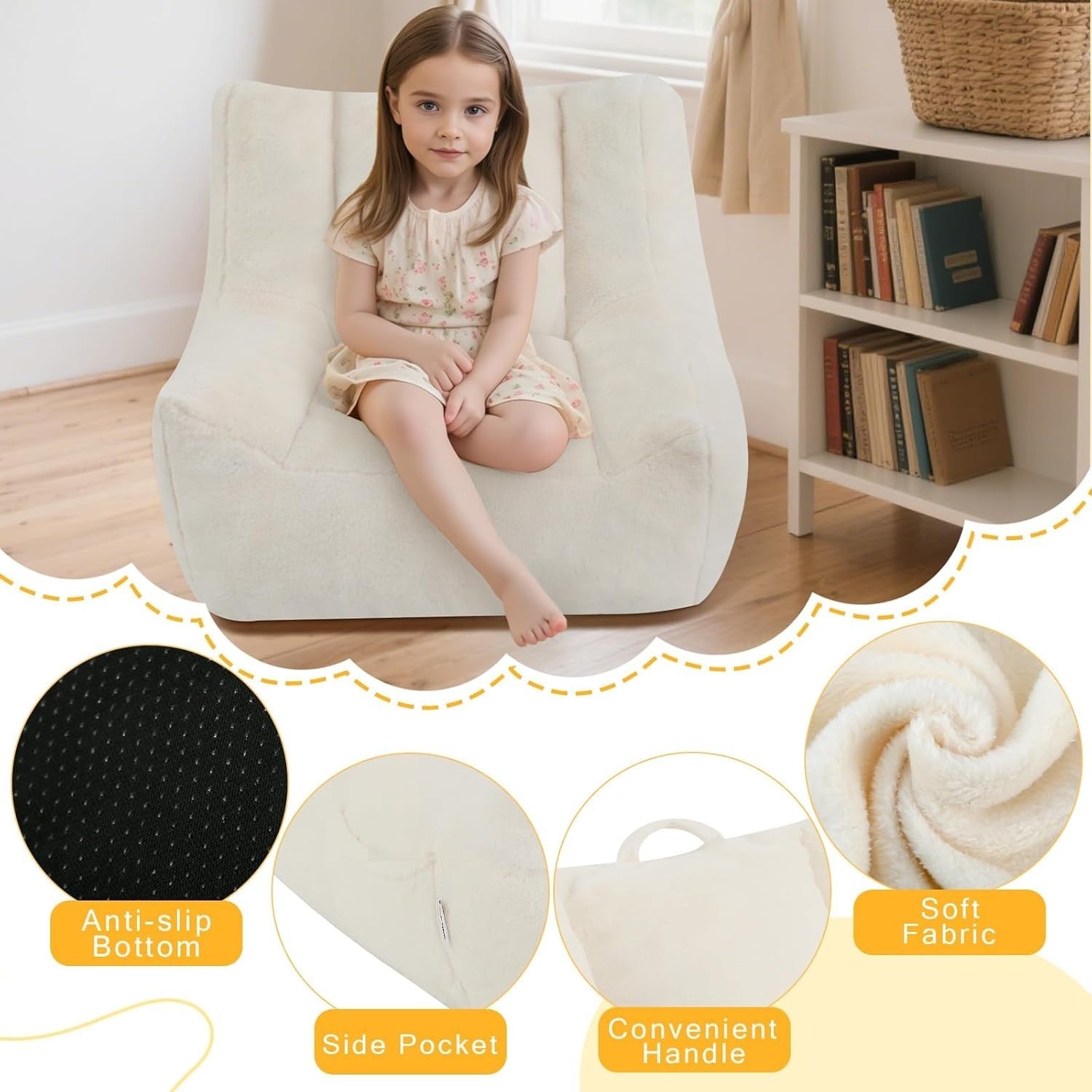 Kids Bean Bag Chair Sofa 60x55x55cm – Toddler Reading Seat Plush