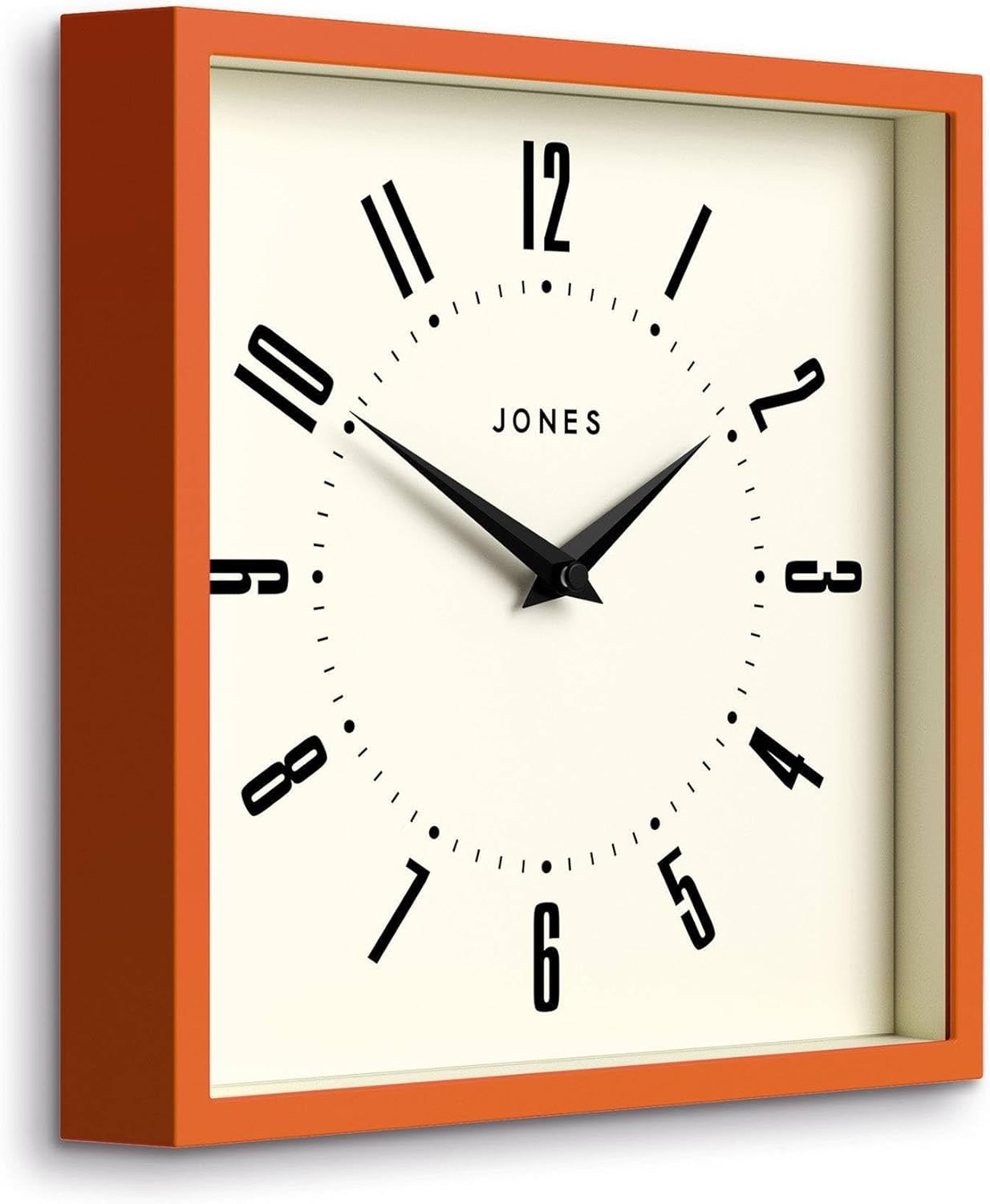 25cm Orange Square Wall Clock Retro Silent Quartz Easy Read Numbers Kitchen Offi