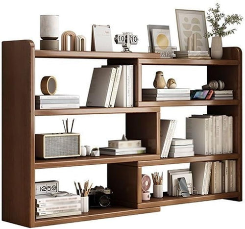 Expandable 3-Tier Wood Desktop Bookshelf | Adjustable Brown Desk Storage 40–80cm