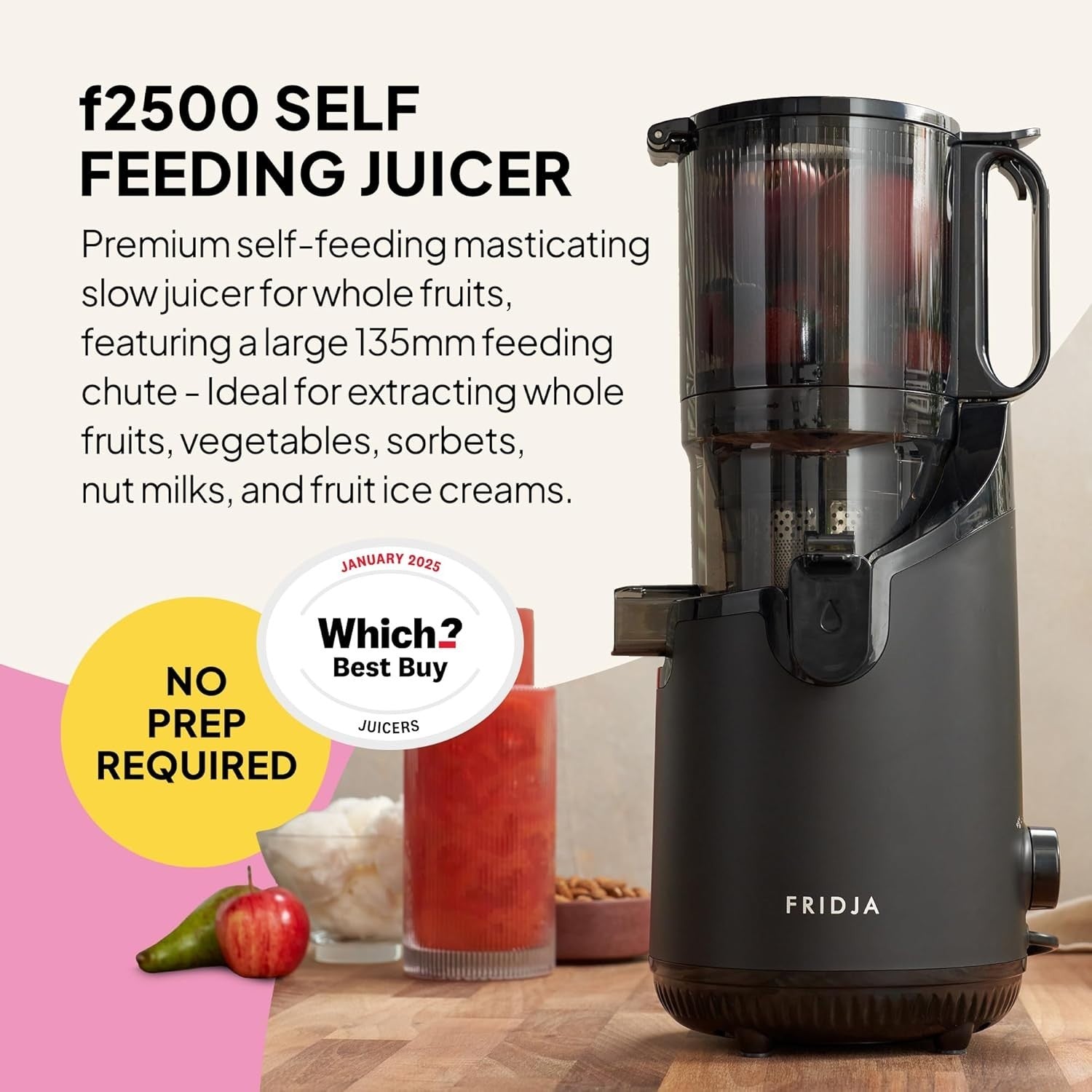 Cold Press Juicer 135mm Wide Chute Whole Fruit 250W Quiet High Yield