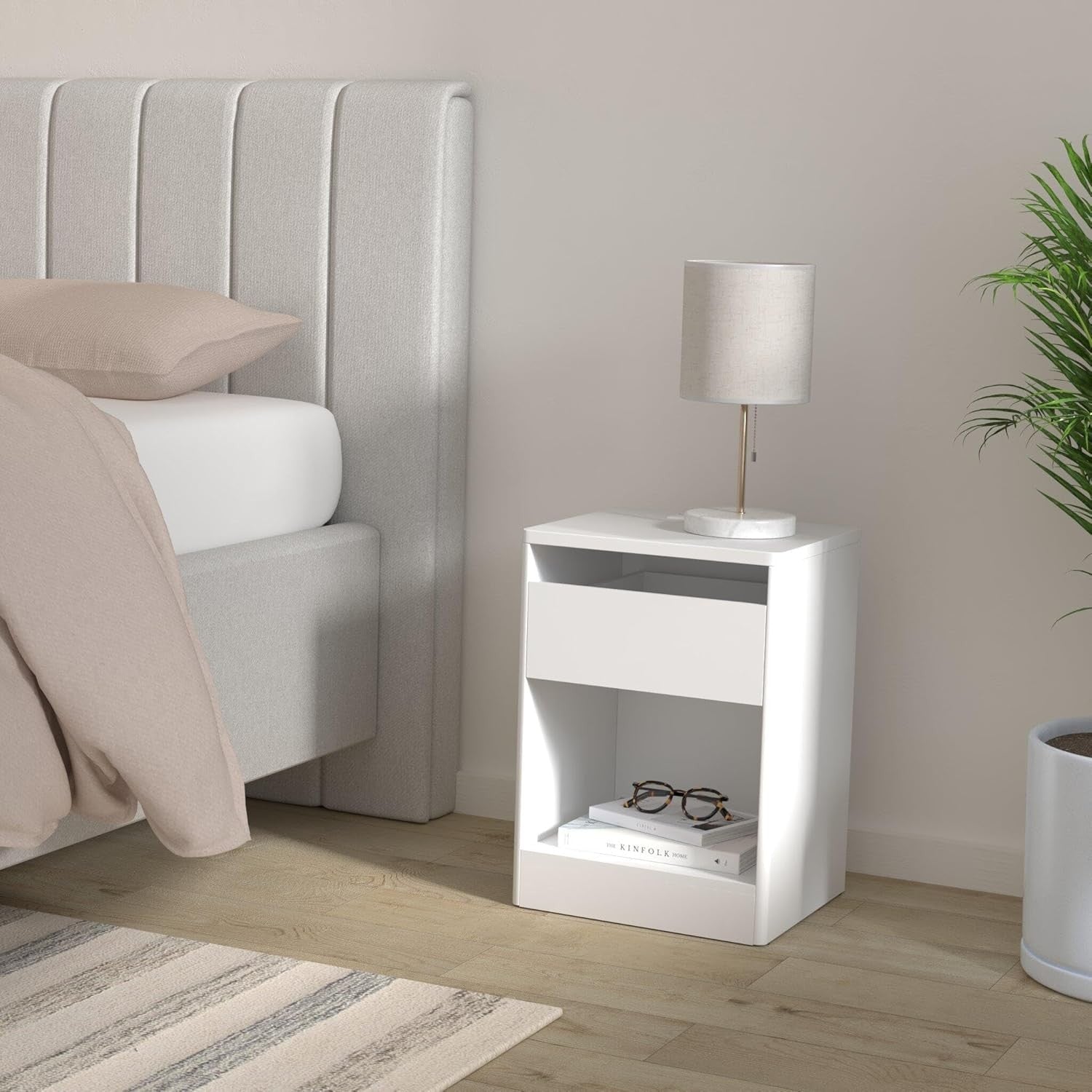 LED Bedside Table with Charging Station, Drawer & Adjustable Light Modes
