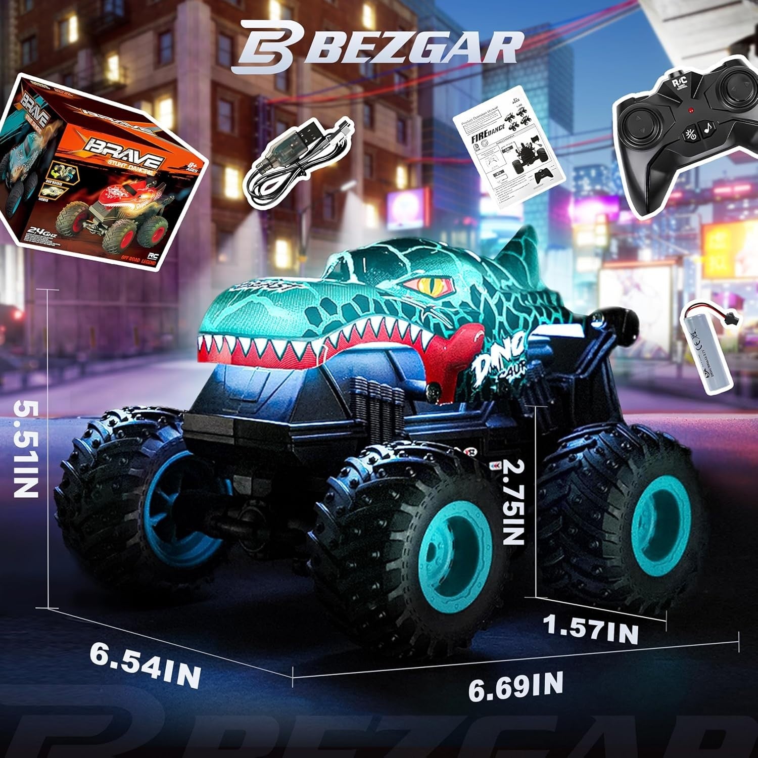 RC Monster Truck for Kids 3–8 – 360° Spin, LED Lights & Music, Off-Road Toy